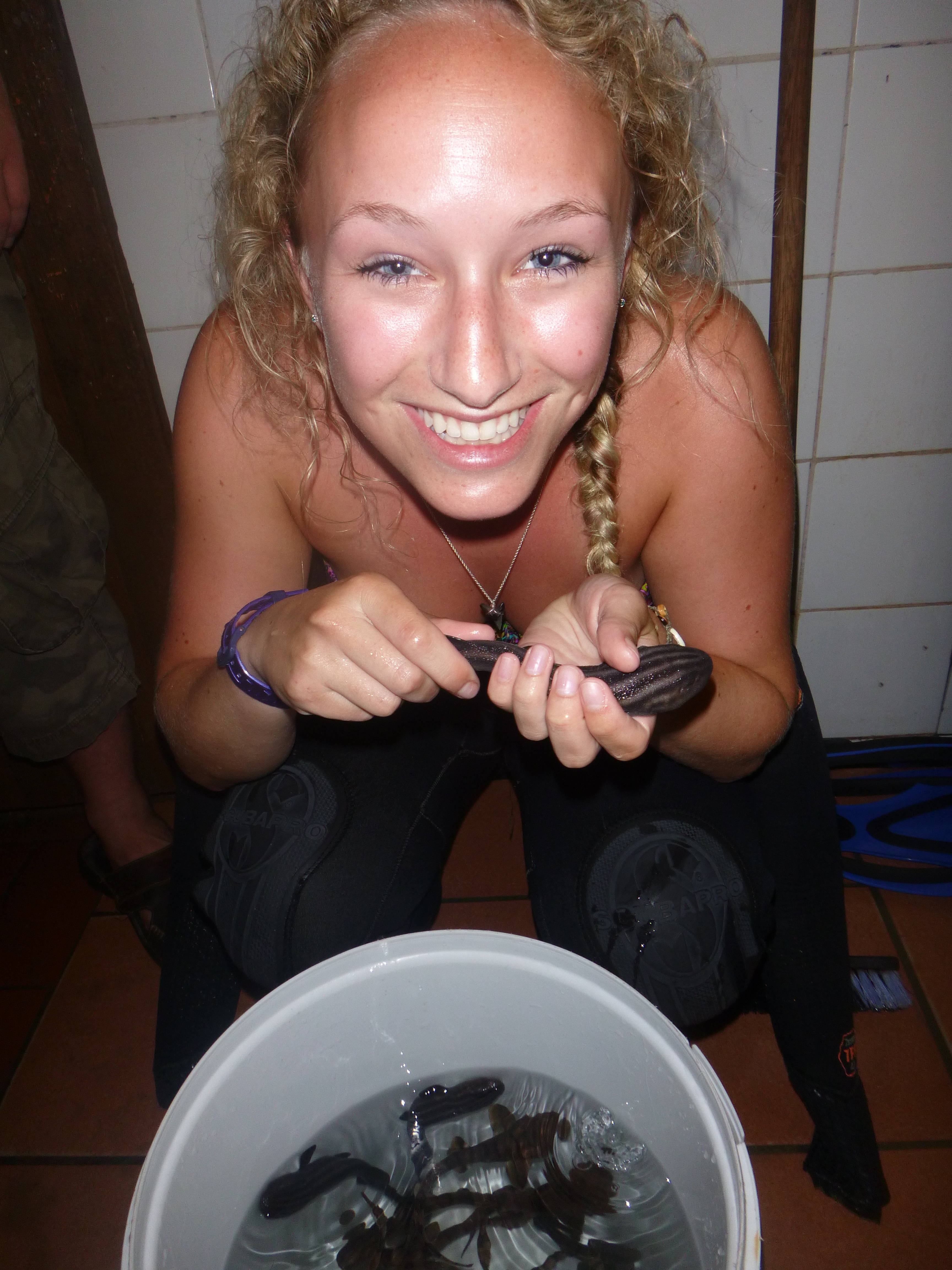  Cassandra Ruck holds a juvenile pyjama catshark at the Shark Lab in Mosselbaai, South Africa. These juveniles were laid in eggs by the sharks in the aquarium, raised, and subsequently released that day into their natural environment.